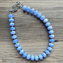 Load image into Gallery viewer, Periwinkle Candy Statement Necklace, resin chunky multi-strand jewelry, light blue white necklace, single strand silver thick layering