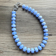 Load image into Gallery viewer, Periwinkle Candy Statement Necklace, resin chunky multi-strand jewelry, light blue white necklace, single strand silver thick layering