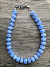 Load image into Gallery viewer, Periwinkle Candy Statement Necklace, resin chunky multi-strand jewelry, light blue white necklace, single strand silver thick layering