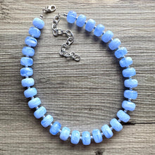 Load image into Gallery viewer, Periwinkle Candy Statement Necklace, resin chunky multi-strand jewelry, light blue white necklace, single strand silver thick layering