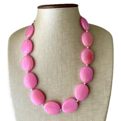 Pretty Pink Crackle Statement Necklace, Chunky Jewelry Big Beaded jewelry, Single Strand Necklace, hot pink jewelry, necklace jewelry