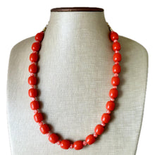 Load image into Gallery viewer, Reddish Orange Necklace, layering Single Strand Statement Jewelry, bright lipstick red Chunky bib bridesmaid jewelry, red necklace beaded