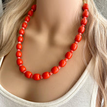 Load image into Gallery viewer, Reddish Orange Necklace, layering Single Strand Statement Jewelry, bright lipstick red Chunky bib bridesmaid jewelry, red necklace beaded