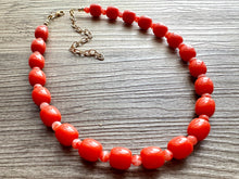 Load image into Gallery viewer, Reddish Orange Necklace, layering Single Strand Statement Jewelry, bright lipstick red Chunky bib bridesmaid jewelry, red necklace beaded