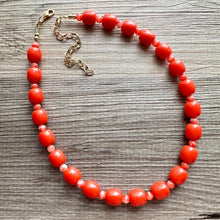 Load image into Gallery viewer, Reddish Orange Necklace, layering Single Strand Statement Jewelry, bright lipstick red Chunky bib bridesmaid jewelry, red necklace beaded