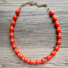 Load image into Gallery viewer, Reddish Orange Necklace, layering Single Strand Statement Jewelry, bright lipstick red Chunky bib bridesmaid jewelry, red necklace beaded