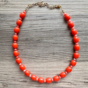 Reddish Orange Necklace, layering Single Strand Statement Jewelry, bright lipstick red Chunky bib bridesmaid jewelry, red necklace beaded