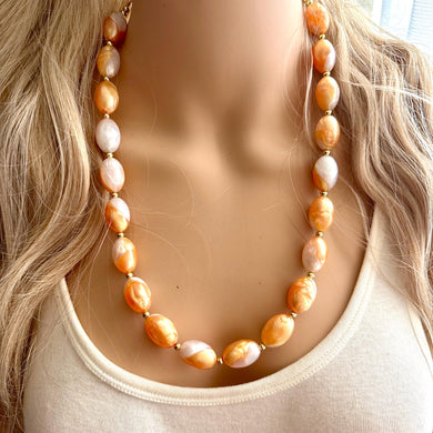 Pumpkin & Cream Cheese Swirl Fall Statement Necklace, Long Single Strand Necklace, fall colors orange, Halloween necklace, halloween jewelry