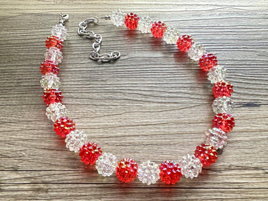 Christmas Candy Cane Snowball Necklace, Red & White stripe Holiday Jewelry, single strand Beaded Gift Christmas 1 Present resin bead