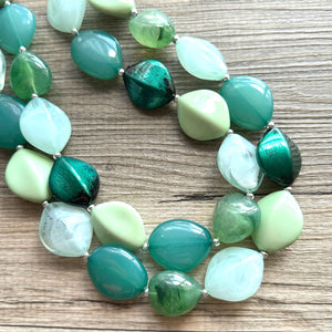 Mystic Mint Necklace, Green colorful cream jewelry, big beaded chunky statement necklace, Seafoam green jewelry turquoise aqua green