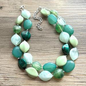 Mystic Mint Necklace, Green colorful cream jewelry, big beaded chunky statement necklace, Seafoam green jewelry turquoise aqua green