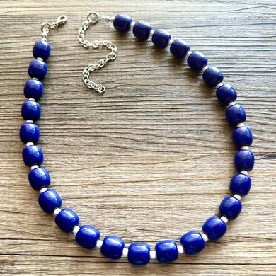 Single Strand Royal Blue & White Big Beaded Statement Necklace, blue Jewelry beaded necklace, blue beaded necklace, bridesmaid necklace