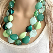 Load image into Gallery viewer, Mystic Mint Necklace, Green colorful cream jewelry, big beaded chunky statement necklace, Seafoam green jewelry turquoise aqua green