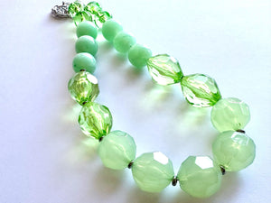 Lush Spring Green 1 Strand statement necklace, big beaded chunky jewelry, green jewelry set, winter mint resin long layering bead meadow