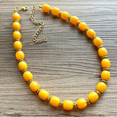 Yellow & Gold Single 1 Strand Big Beaded Statement Necklace, mustard yellow Jewelry, beaded yellow bridesmaid necklace jewelry