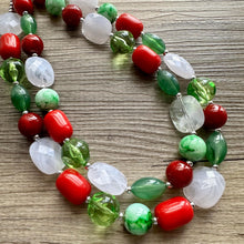 Load image into Gallery viewer, Christmas Candy Necklace, Red Green &amp; White stripe Holiday Jewelry, Christmas Jewelry, Beaded Gift Christmas Present