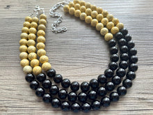 Load image into Gallery viewer, Bubble bee Yellow &amp; Black Statement Necklace, chunky bib beaded jewelry, Summer jewelry, black necklace, beaded acrylic jewelry bumblebee