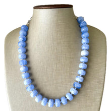 Load image into Gallery viewer, Periwinkle Candy Statement Necklace, resin chunky multi-strand jewelry, light blue white necklace, single strand silver thick layering