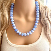 Load image into Gallery viewer, Periwinkle Candy Statement Necklace, resin chunky multi-strand jewelry, light blue white necklace, single strand silver thick layering