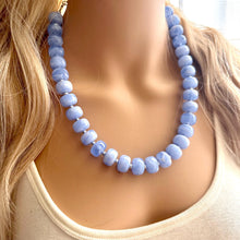 Load image into Gallery viewer, Periwinkle Candy Statement Necklace, resin chunky multi-strand jewelry, light blue white necklace, single strand silver thick layering