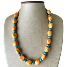 Load image into Gallery viewer, Orange Crackle Chunky Statement Necklace, Big beaded bib jewelry, Single Strand Statement Necklace, turquoise stone bead 1 layering