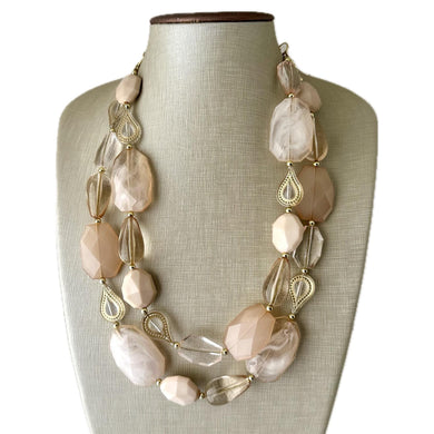 English Toffee Statement Necklace, neutral chunky beaded jewelry chunky tan champagne, color block beaded necklace, everyday jewelry