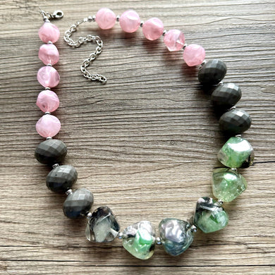 Pink & Gray Statement Necklace Jewelry, Chunky Jewelry Big Beaded 1 Strand Necklace, green Necklace, pastel geometric bead pink black