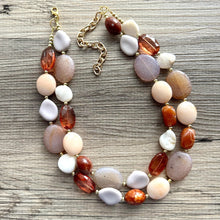 Load image into Gallery viewer, S’more Happy Chunky Statement Necklace, Big beaded jewelry, Double Strand Statement brown bridesmaid wedding cream chocolate gold