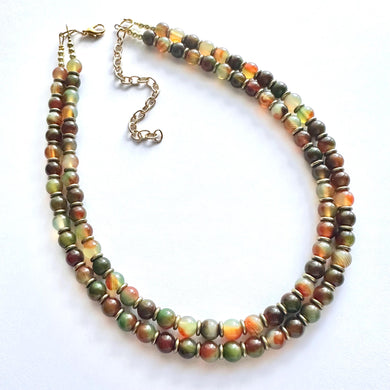 Fall Leaves Polished Agate Genuine GemStone Necklace rainbow, gold statement jewelry, beaded statement layering beaded stone colorful