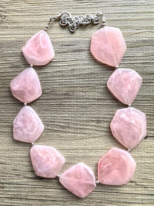 Blush Pink Chunky Statement Necklace, Big beaded jewelry, single strand Statement Necklace, chunky pink bib jewelry earrings