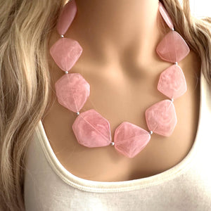 Blush Pink Chunky Statement Necklace, Big beaded jewelry, single strand Statement Necklace, chunky pink bib jewelry earrings