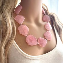 Load image into Gallery viewer, Blush Pink Chunky Statement Necklace, Big beaded jewelry, single strand Statement Necklace, chunky pink bib jewelry earrings