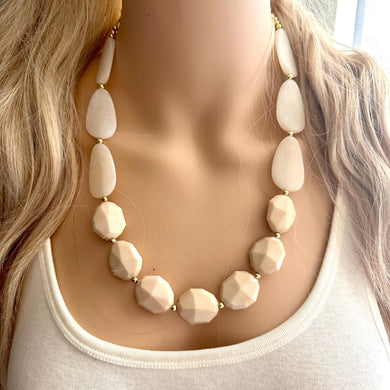 Sugar & Cream Statement Necklace Jewelry, Chunky Jewelry Big Beaded Single Strand Necklace, tan Jewelry Set neutral tan brown