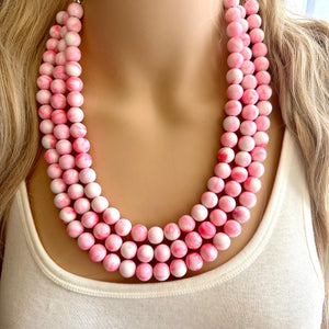 Multi Strand Neon Pink Necklace, Tie Dye jewelry, chunky pink necklace, statement white pink necklace, bright pink jewelry, beaded necklace