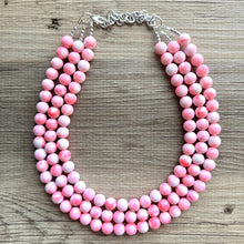 Load image into Gallery viewer, Multi Strand Neon Pink Necklace, Tie Dye jewelry, chunky pink necklace, statement white pink necklace, bright pink jewelry, beaded necklace