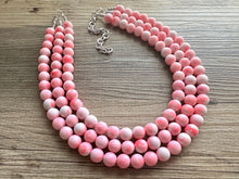 Load image into Gallery viewer, Multi Strand Neon Pink Necklace, Tie Dye jewelry, chunky pink necklace, statement white pink necklace, bright pink jewelry, beaded necklace