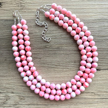 Load image into Gallery viewer, Multi Strand Neon Pink Necklace, Tie Dye jewelry, chunky pink necklace, statement white pink necklace, bright pink jewelry, beaded necklace