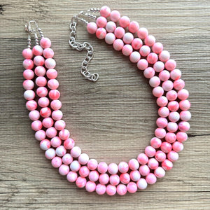 Multi Strand Neon Pink Necklace, Tie Dye jewelry, chunky pink necklace, statement white pink necklace, bright pink jewelry, beaded necklace