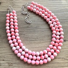 Load image into Gallery viewer, Multi Strand Neon Pink Necklace, Tie Dye jewelry, chunky pink necklace, statement white pink necklace, bright pink jewelry, beaded necklace