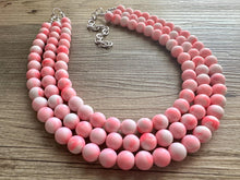 Load image into Gallery viewer, Multi Strand Neon Pink Necklace, Tie Dye jewelry, chunky pink necklace, statement white pink necklace, bright pink jewelry, beaded necklace