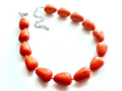 Orange Crackle Chunky Statement Necklace, Big beaded jewelry, single strand Statement Necklace, chunky clementine bib jewelry dinosaur egg