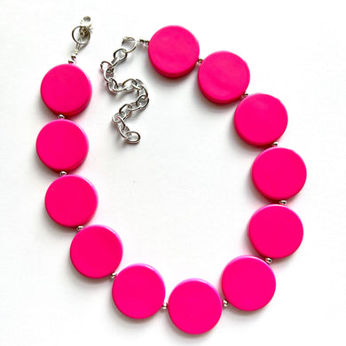 Bubblegum Pink Statement Necklace, Chunky Jewelry Big Beaded Single Strand Necklace, bright pink layering mod resin bib bright funky