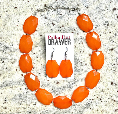 Orange Single Strand Big Beaded Statement Necklace, orange Jewelry, orange beaded necklace, orange bridesmaid necklace jewelry