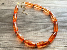 Load image into Gallery viewer, Clementine Candy Chunky Statement Necklace, resin necklace, gold coral resin necklace, orange jewelry beaded layering geometric skinny