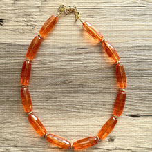 Load image into Gallery viewer, Clementine Candy Chunky Statement Necklace, resin necklace, gold coral resin necklace, orange jewelry beaded layering geometric skinny