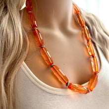 Load image into Gallery viewer, Clementine Candy Chunky Statement Necklace, resin necklace, gold coral resin necklace, orange jewelry beaded layering geometric skinny