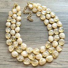 Load image into Gallery viewer, Honey Butter Triple Statement Necklace yellow jewelry, chunky geometric bib chunky necklace, pale yellow bubble necklace layering tan