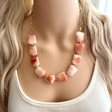 Masai Mara chunky necklace, Wanderlust Collection beaded jewelry, resin beaded Ombré necklace, tan champagne coral peach