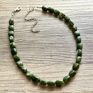 Olive Green Chunky Statement Necklace, single strand beaded necklace, dark green necklace, wedding bridesmaid earrings bracelets