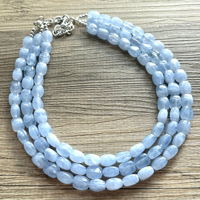 Chambray Sky Blue Chunky Statement Necklace, double strand necklace, blue necklace, light blue necklace, baby blue wedding, bridesmaid aqua